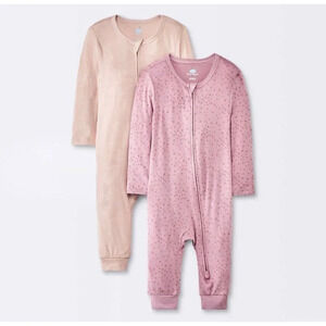 NEW 12M Baby Girls' 2pk Stars Modal Blend Romper - Cloud Island™ Dark Pink